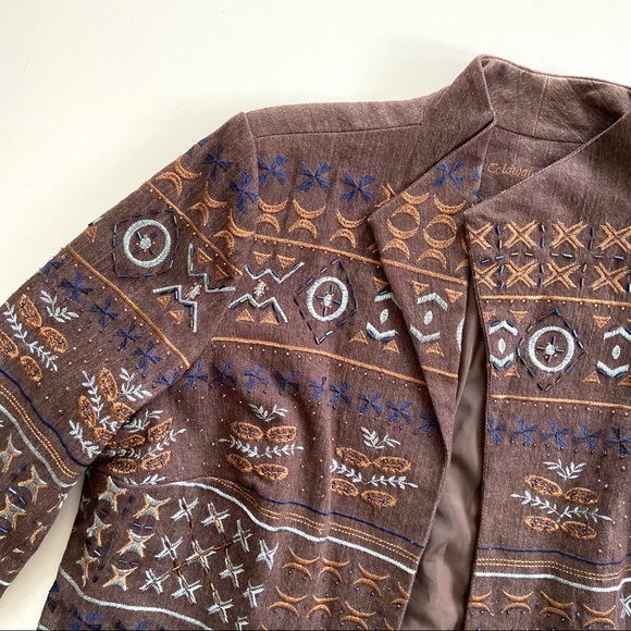 Coldwater Creek Brown Embroidered Beaded Aztec Open Blazer Jacket - Picture 2 of 8